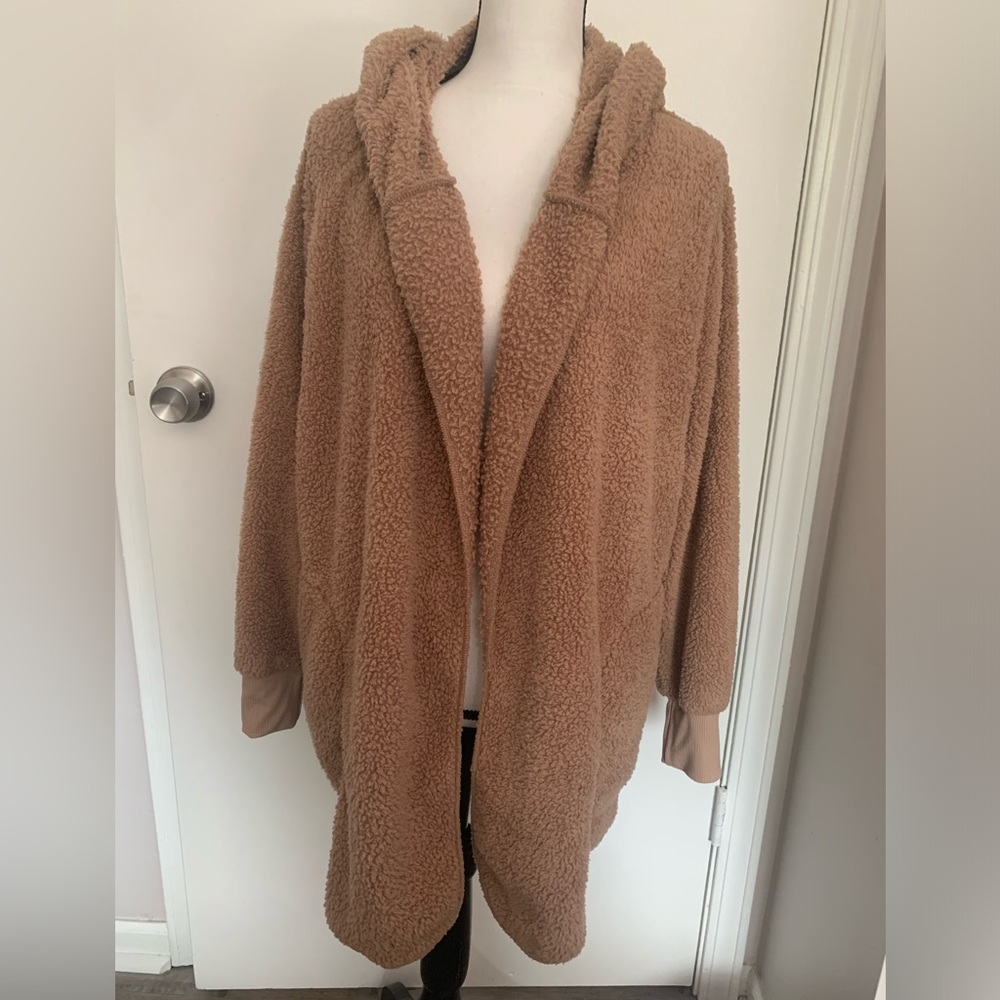 Woman’s 1X-The Sweatshirt Project-Fleece Hooded Cardigan/Jacket-Teddy Bear Brown